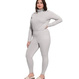 Plus Size 2-pc Microfiber Top & Leggings Set Grey 1X 2X 3X